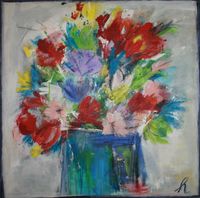 Blumen in blauer Vase - 80x80, 2017